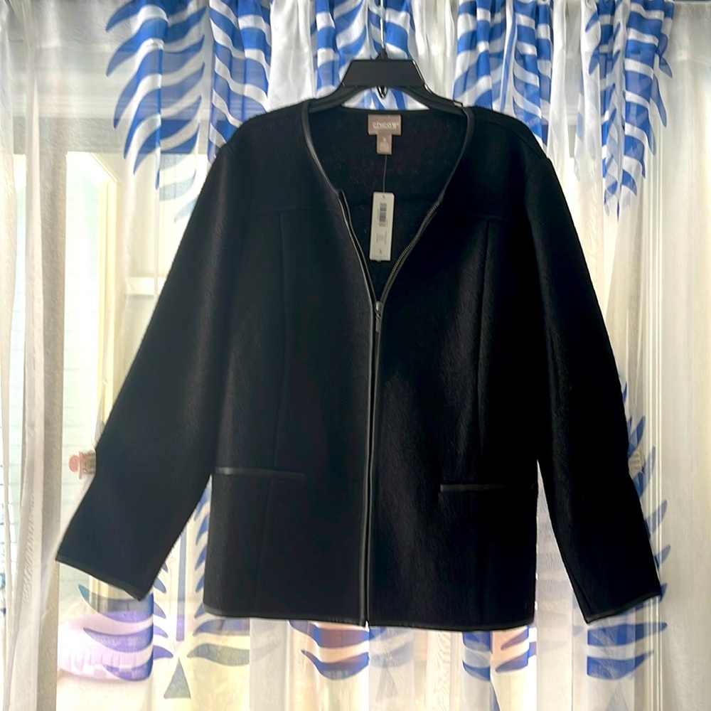 Chicos wool jacket, NWT with leather trim